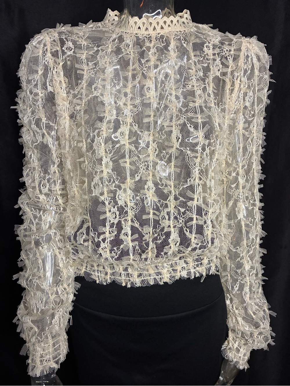 Elegant Ivory Sheer Lace Blouse with High Neck - Women's